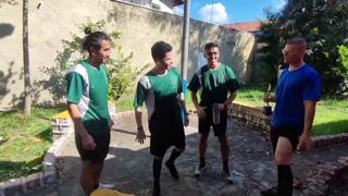 The entire football squad devours the young escort