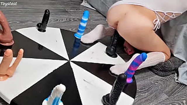 Petite Stepsister Wins Her Own Orgasm playing Wheel Of Dildos