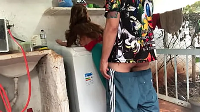 he slaps her rear with a toy and a doll