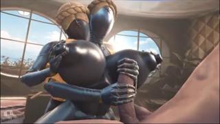 Two mechanical men pounding you and leveraging their massive breasts for your pleasure