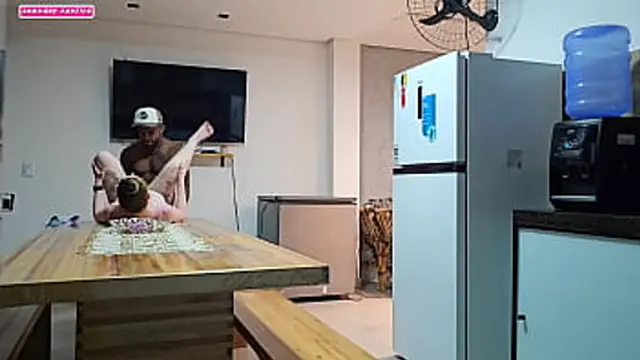 Step-girlfriend desires intimacy in the kitchen &mdash;  passion leads to the bedroom