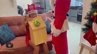 Santa delivers thick jizz and creamy cum to festive Latina cutie's stocking as Xmas present, dude