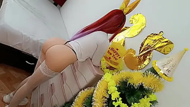 Happy New Year! My hot girlfriend′s thong revealed her perfect ass🍑 and wet pussy✌ &mdash;  leading to a BBC cock🌭 creampie 