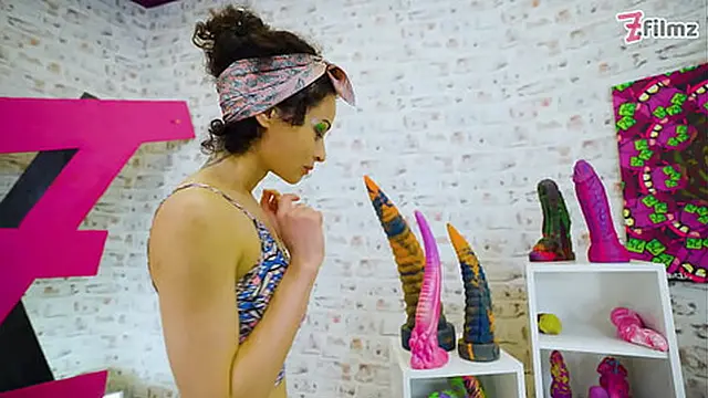 Wild slim brunette loves to stretch her holes wide open with HUGE TOYS