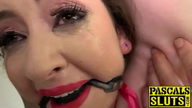 Nasty subslut gagged for spanking and anal destruction