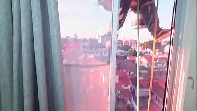 hunk sneaks in on girlfriend during sex &mdash;  window cleaner watches &mdash;  she gets aroused and they keep going