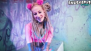 Tattooed girl solo Double Penetration with Toys —  Anal Play & ATM