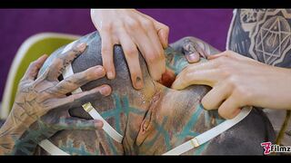 Tatted TEENS Ramming Huge Toys Into Each Other’s Holes