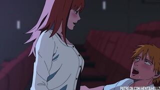Makima got excited from public sex in the cinema hentai anime