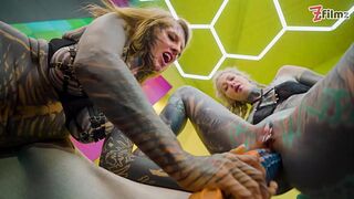 Split Tongue Lesbians Tattooed Toy Play ANAL and ATM Adventures