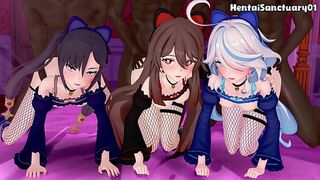 Furina —  Hu Tao & Mona Interracial Gangbang Orgy— Genshin Impact