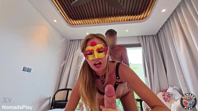 Amateur blonde wife gets a sloppy handjob then a deepthroat BJ 