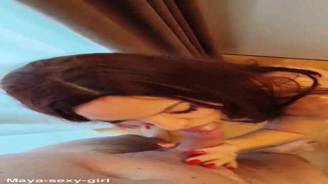 Brunette goddess loves getting covered in load during a steamy POV oral and